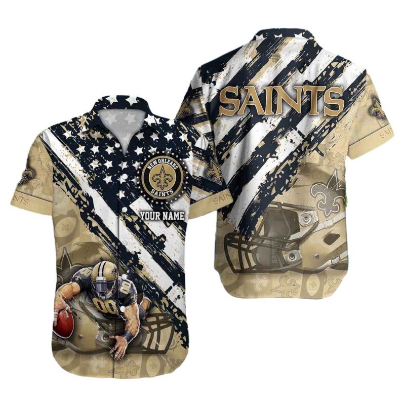 Personalized New Orleans Saints American Flag And Mascot Hawaiian Shirt 1