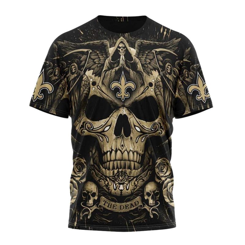 Personalized New Orleans Saints Angel Skull Aop T Shirt 1