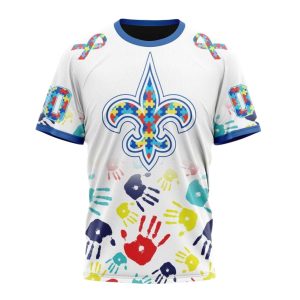Personalized New Orleans Saints Autism Awareness Hands AOP T Shirt