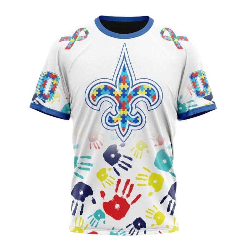 Personalized New Orleans Saints Autism Awareness Hands Aop T Shirt 1