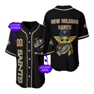 Personalized New Orleans Saints Baby Yoda Hug Ball Baseball Jersey