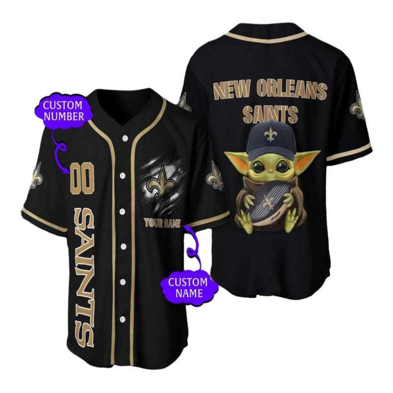 Personalized New Orleans Saints Baby Yoda Hug Ball Baseball Jersey 1