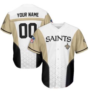 Personalized New Orleans Saints Basic Design Gold Black And White Baseball Jersey