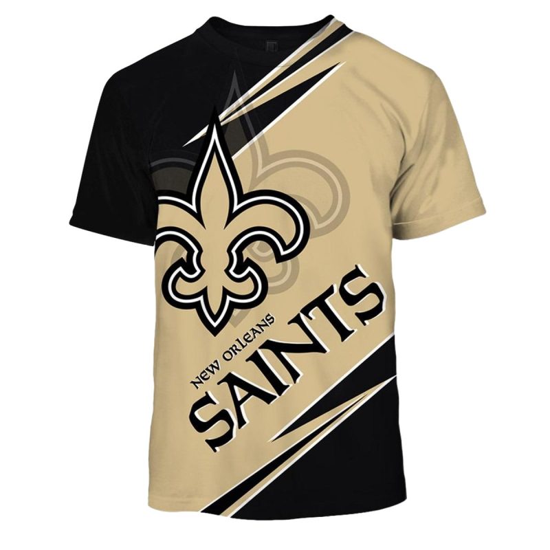 Personalized New Orleans Saints Big Logo Black And Gold Pattern Aop T Shirt 1
