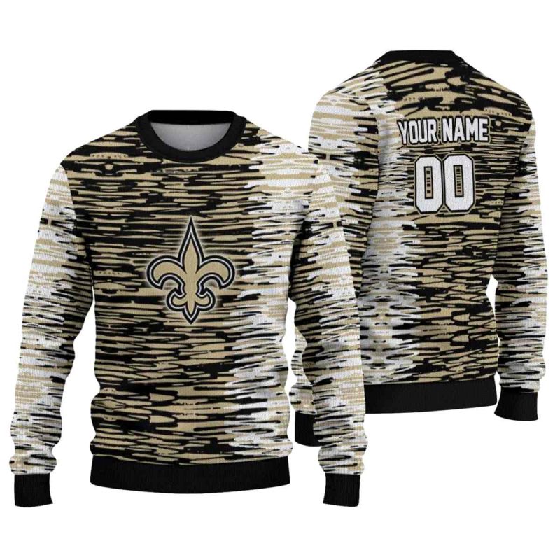Personalized New Orleans Saints Camouflage Stripe Gold White Aop Sweatshirt 1