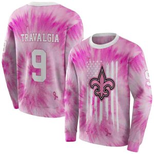 Personalized New Orleans Saints Cancer Support Pink AOP Sweatshirt
