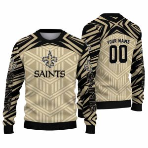 Personalized New Orleans Saints Chevron Pattern Gold AOP Sweatshirt