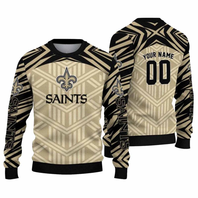 Personalized New Orleans Saints Chevron Pattern Gold Aop Sweatshirt 1