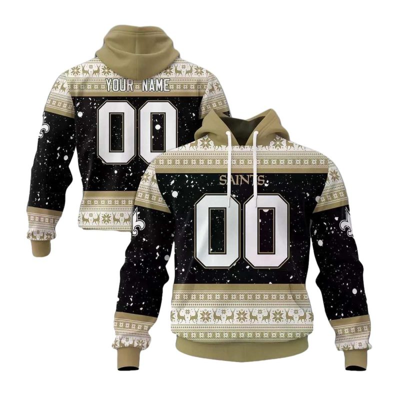 Personalized New Orleans Saints Christmas Spirit Black And Gold Aop Hoodie 1