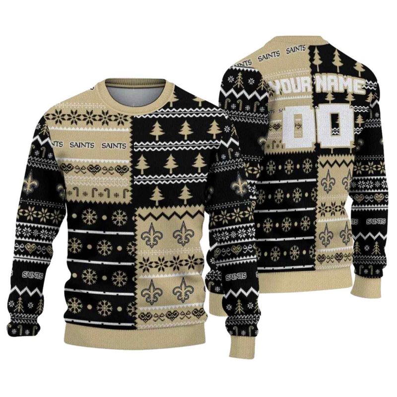 Personalized New Orleans Saints Christmas Tree Gold And White Aop Sweatshirt 1
