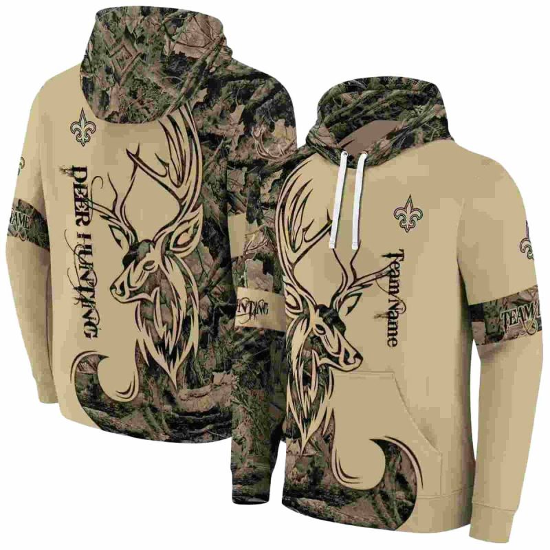 Personalized New Orleans Saints Deer Silhouette Gold Aop Hoodie 1