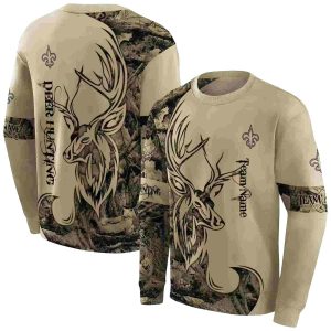 Personalized New Orleans Saints Deer Silhouette Gold AOP Sweatshirt