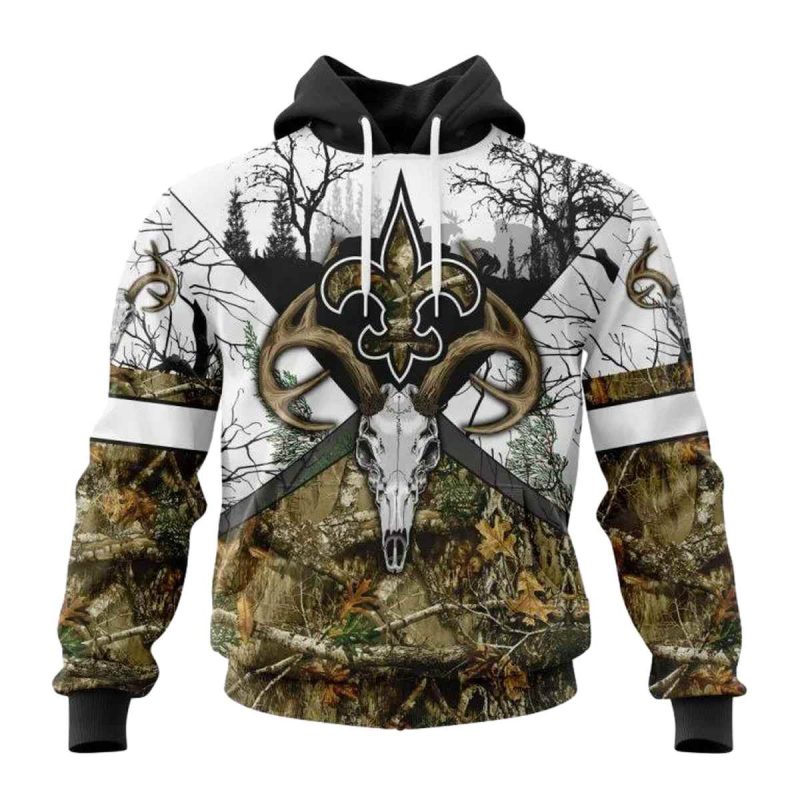 Personalized New Orleans Saints Deer Skull And Forest Aop Hoodie 1