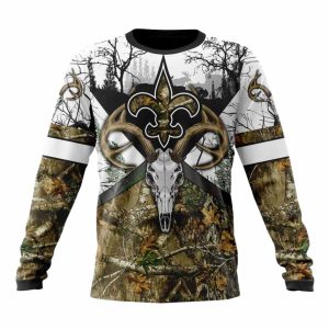 Personalized New Orleans Saints Deer Skull And Forest AOP Sweatshirt