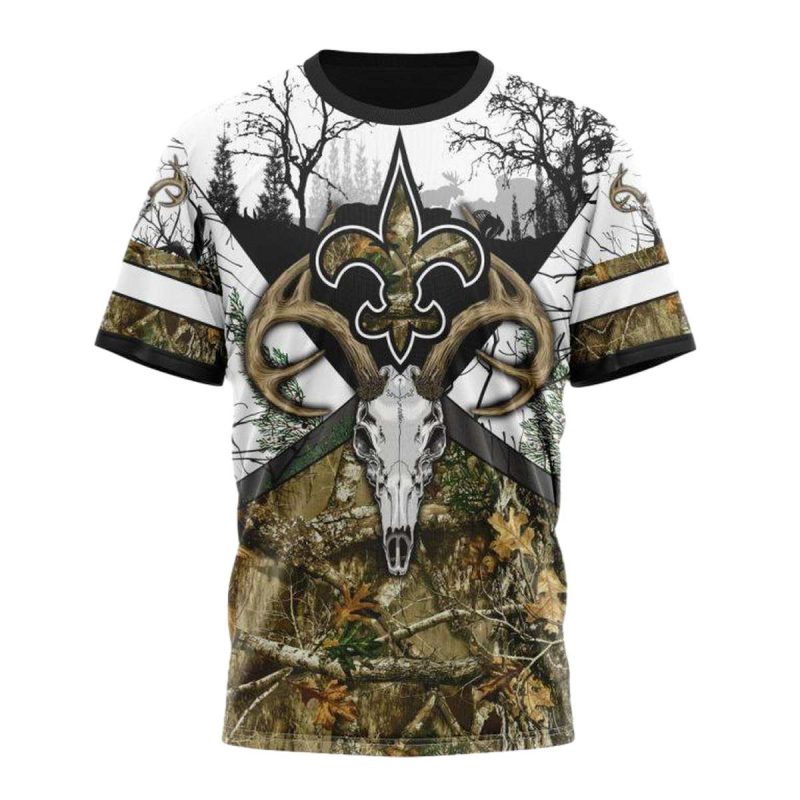 Personalized New Orleans Saints Deer Skull And Forest Aop T Shirt 1