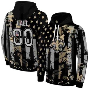 Personalized New Orleans Saints Distressed Flag Gold Black AOP Hoodie