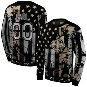 Personalized New Orleans Saints Distressed Flag Gold Black AOP Sweatshirt