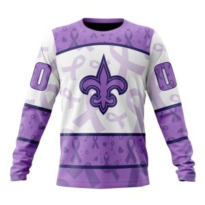 Personalized New Orleans Saints Fight Cancer Purple And White AOP Sweatshirt