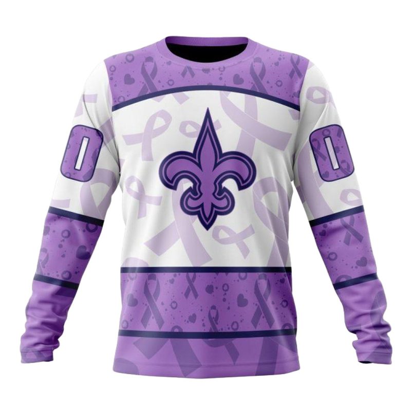 Personalized New Orleans Saints Fight Cancer Purple And White Aop Sweatshirt 1