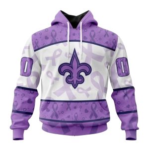Personalized New Orleans Saints Fight Cancer Purple Pattern AOP Hoodie