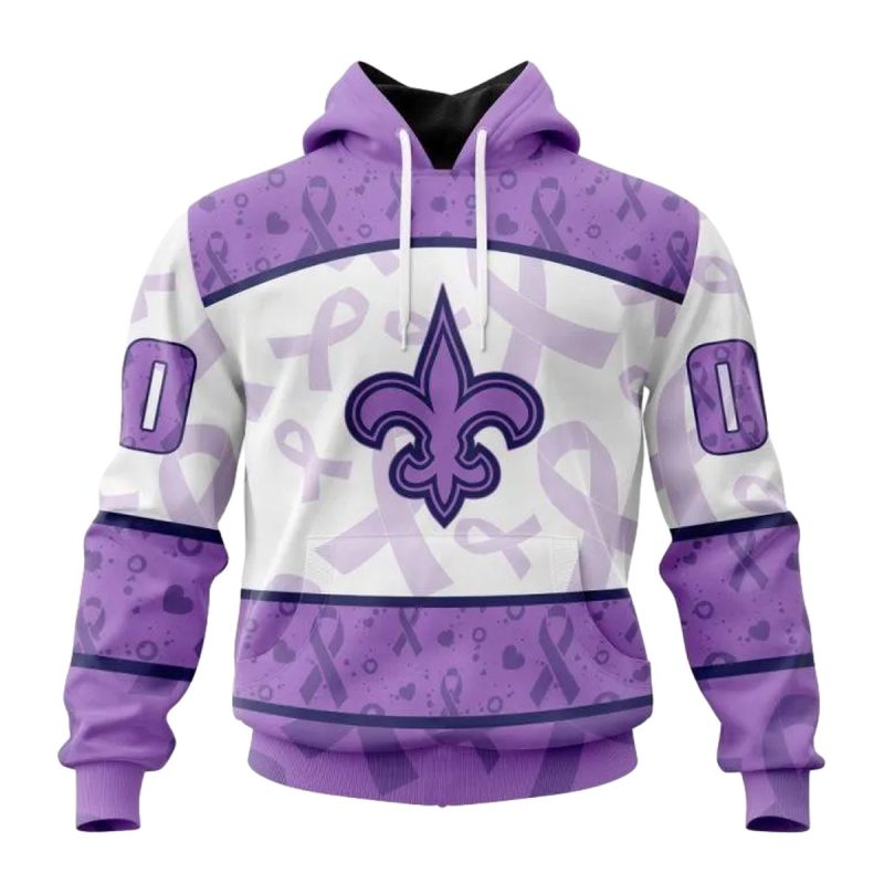 Personalized New Orleans Saints Fight Cancer Purple Pattern Aop Hoodie 1