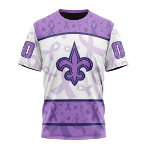 Personalized New Orleans Saints Fight Cancer White And Purple AOP T Shirt