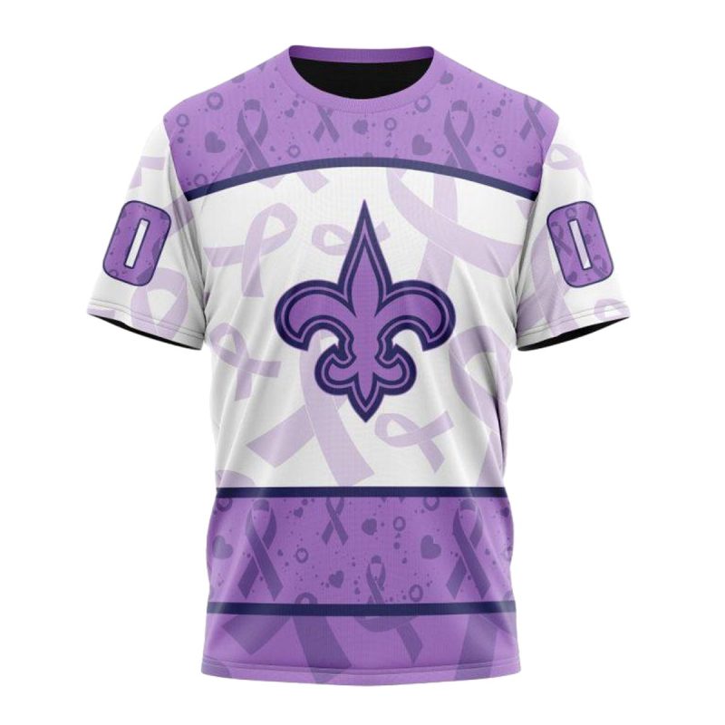 Personalized New Orleans Saints Fight Cancer White And Purple Aop T Shirt 1