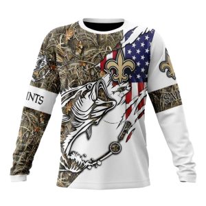 Personalized New Orleans Saints Fishing With Flag Of USA AOP Sweatshirt