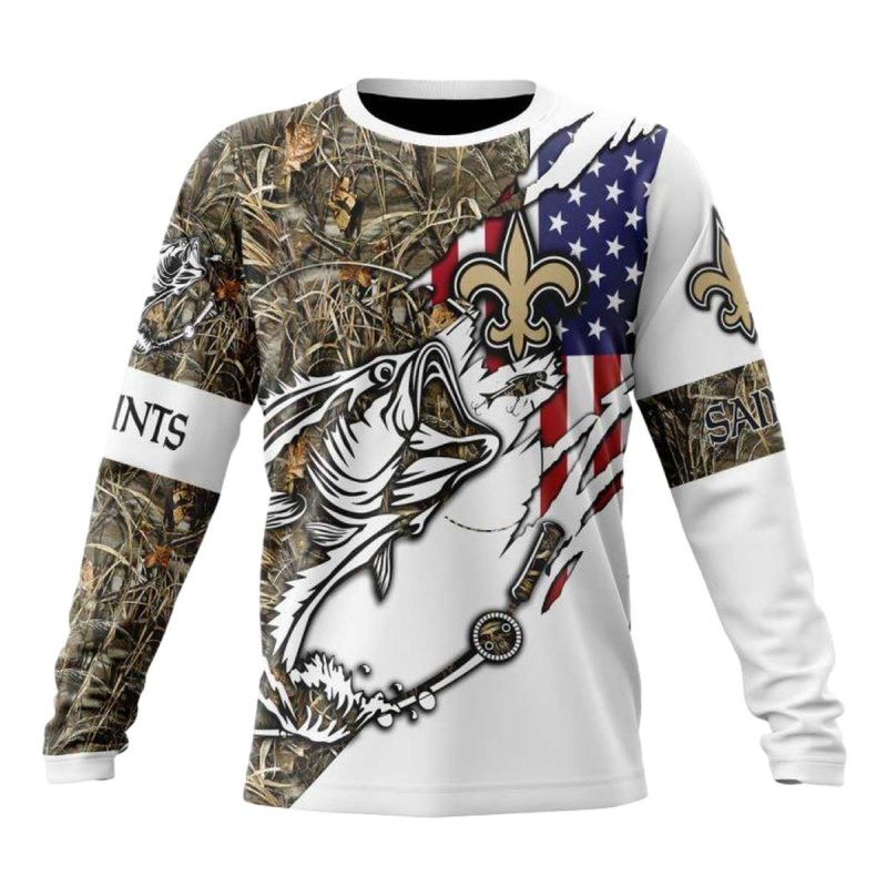 Personalized New Orleans Saints Fishing With Flag Of Usa Aop Sweatshirt 1