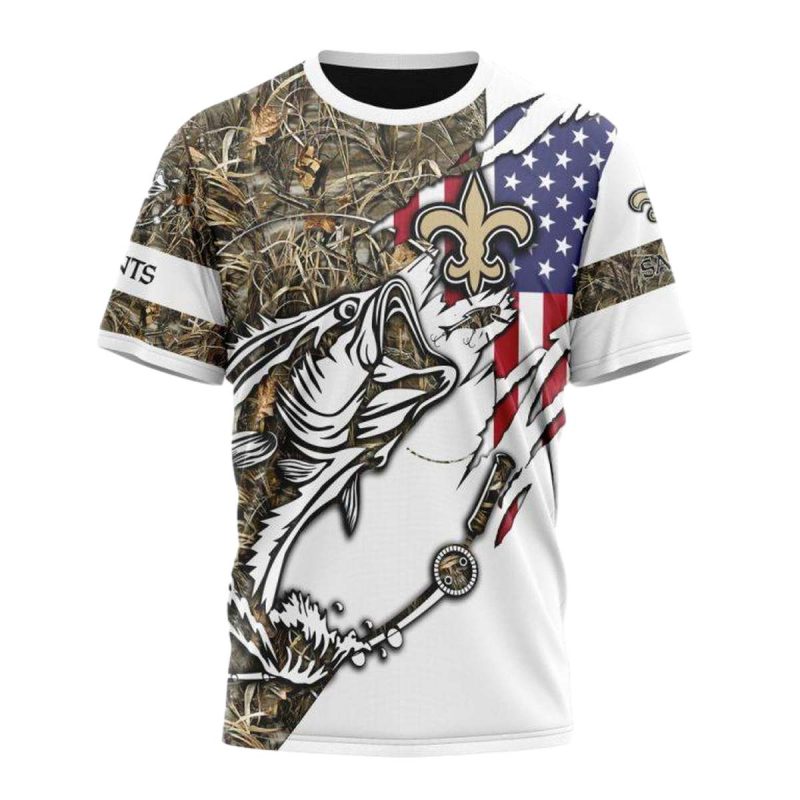 Personalized New Orleans Saints Fishing With Flag Of Usa Aop T Shirt 1