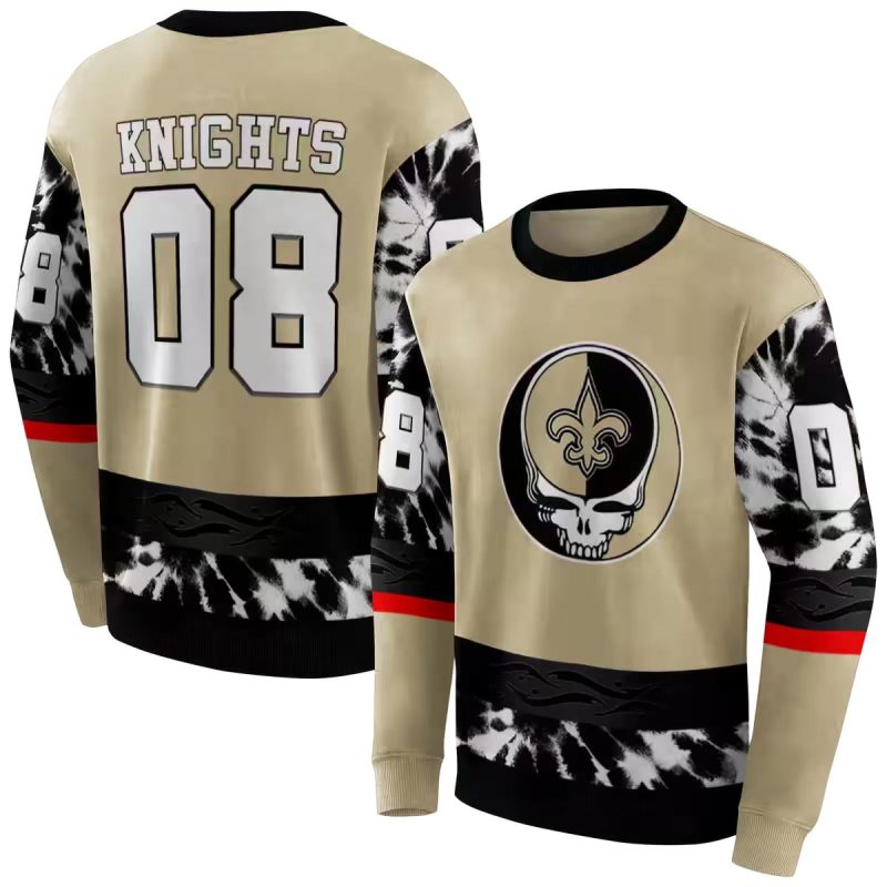 Personalized New Orleans Saints Grateful Dead Vibes Gold And Black Aop Sweatshirt 1
