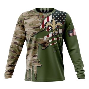 Personalized New Orleans Saints Green Camo US Military AOP Sweatshirt