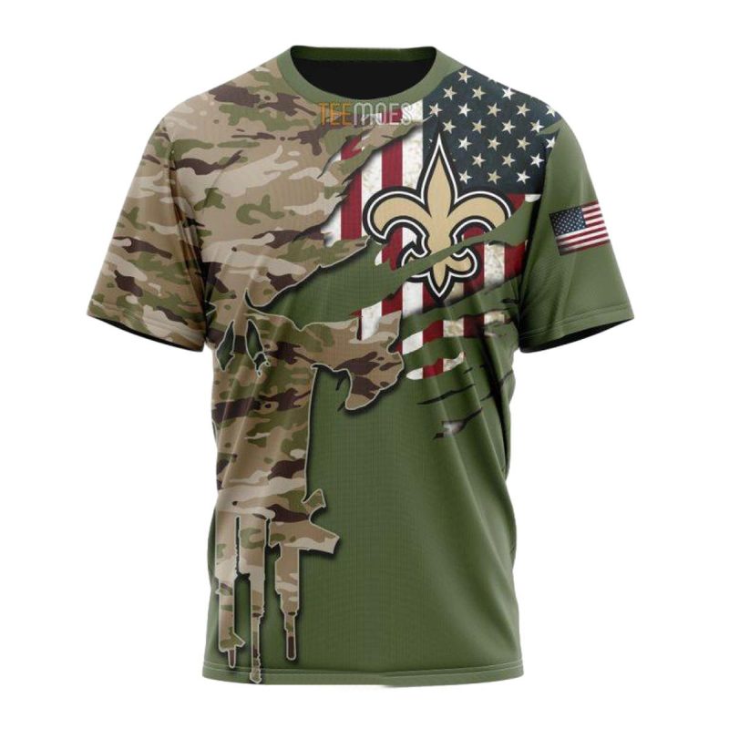 Personalized New Orleans Saints Green Camo Us Military Aop T Shirt 1