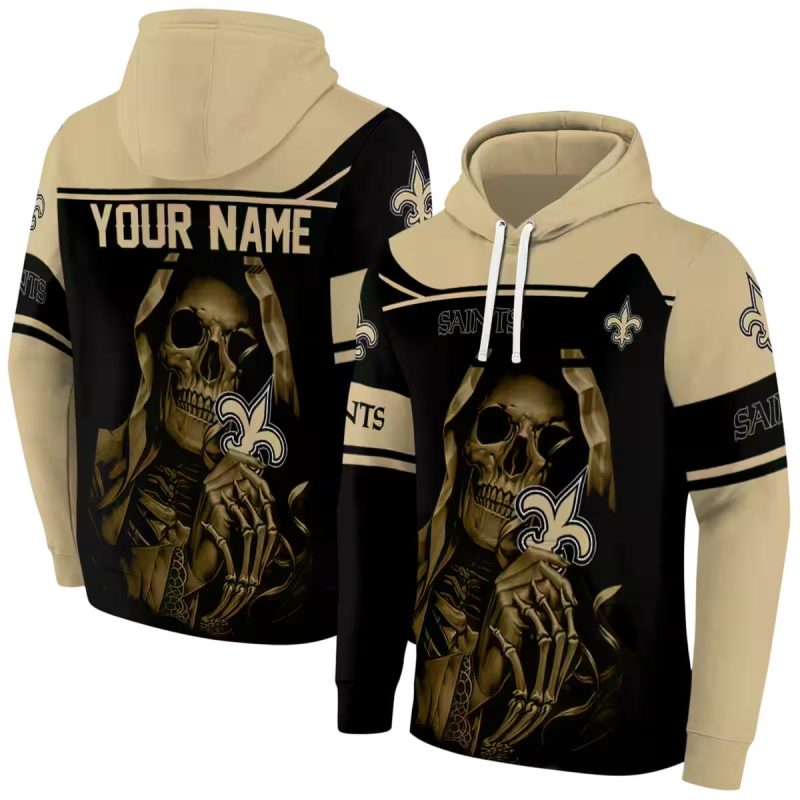 Personalized New Orleans Saints Grim Reaper Gold Black Aop Hoodie 1