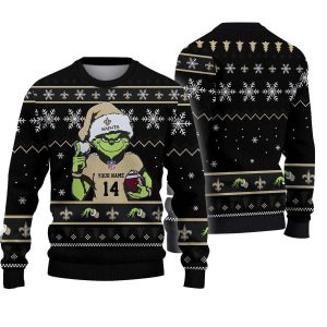 Personalized New Orleans Saints Grinch Christmas Touchdown Black Ugly Sweater