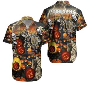 Personalized New Orleans Saints Halloween Skull Pumkin Hawaiian Shirt