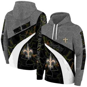 Personalized New Orleans Saints Hexagonal Mesh Gold Black Gray AOP Hoodie