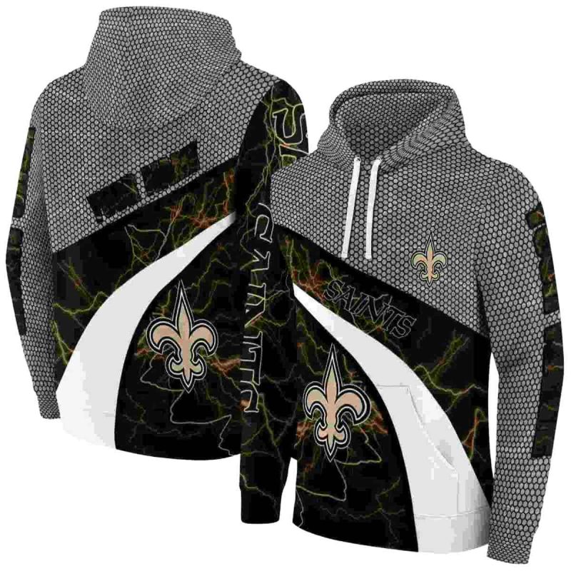 Personalized New Orleans Saints Hexagonal Mesh Gold Black Gray Aop Hoodie 1