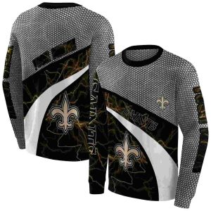Personalized New Orleans Saints Hexagonal Mesh Gold Black Gray AOP Sweatshirt
