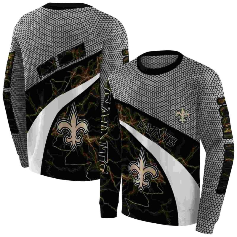 Personalized New Orleans Saints Hexagonal Mesh Gold Black Gray Aop Sweatshirt 1