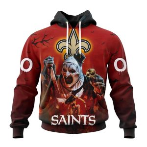Personalized New Orleans Saints Horror Terrifier Ghoulish Halloween Day AOP Hoodie