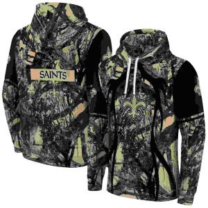 Personalized New Orleans Saints Hunting Theme Gold Black AOP Hoodie
