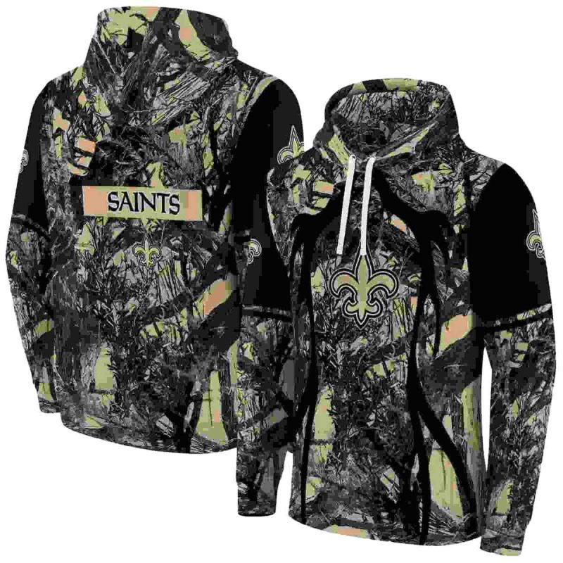 Personalized New Orleans Saints Hunting Theme Gold Black Aop Hoodie 1