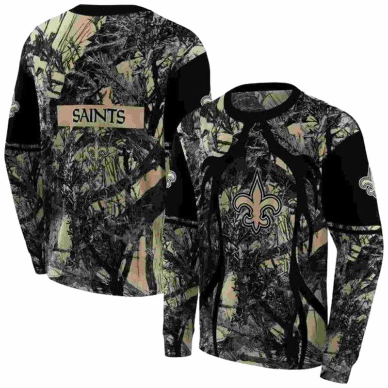 Personalized New Orleans Saints Hunting Theme Gold Black Aop Sweatshirt 1