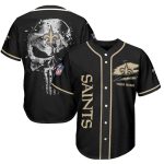Personalized New Orleans Saints Iron Skull Black Baseball Jersey