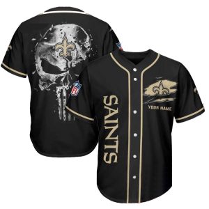 Personalized New Orleans Saints Iron Skull Black Baseball Jersey