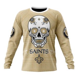 Personalized New Orleans Saints Kits For Dia De Muertos Gold AOP Sweatshirt