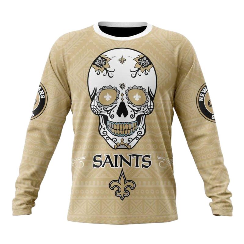 Personalized New Orleans Saints Kits For Dia De Muertos Gold Aop Sweatshirt 1