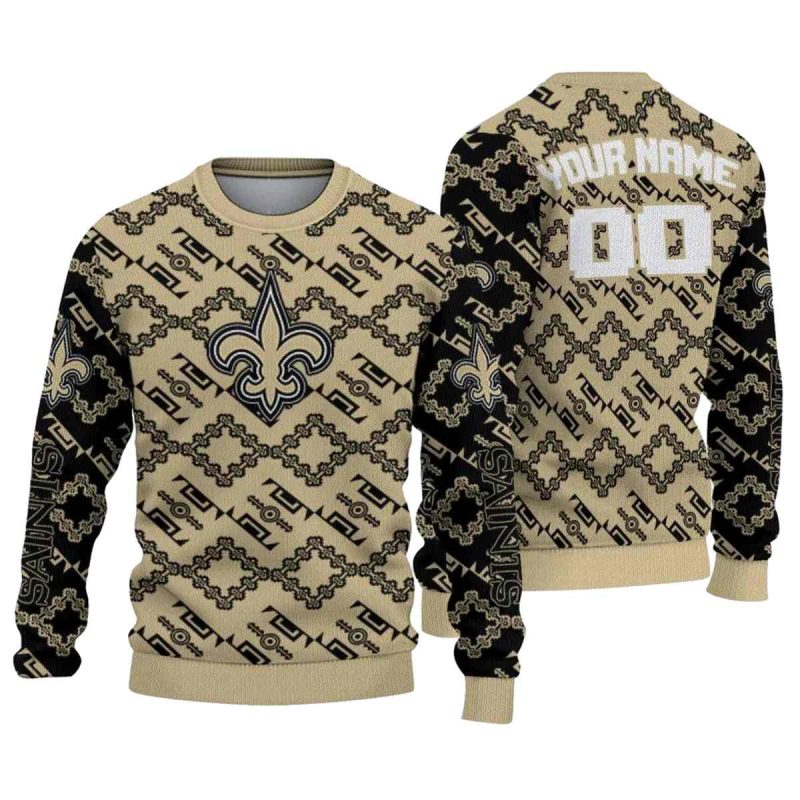Personalized New Orleans Saints Lattice Gridwork Gold Aop Sweatshirt 1