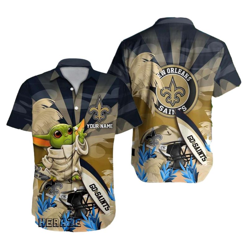 Personalized New Orleans Saints Logo And Baby Yoda Hawaiian Shirt 1